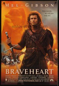 8z125 BRAVEHEART advance DS 1sh '95 cool image of Mel Gibson as William Wallace!