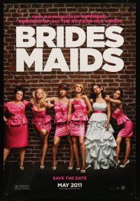 8z128 BRIDESMAIDS teaser DS 1sh '11 Maya Rudolph, Kristen Wiig, Wendi McLendon-Covey in bad dresses!