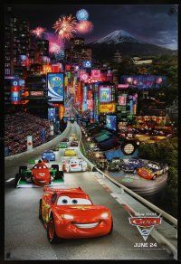 8z146 CARS 2 advance DS 1sh '11 Walt Disney animated automobile racing, cool image of city!