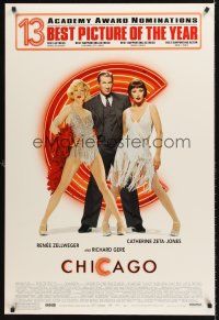 8z156 CHICAGO nominations 1sh '02 sexy dancers Renee Zellweger & Catherine Zeta-Jones, Richard Gere!