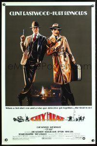 8z159 CITY HEAT 1sh '84 art of Clint Eastwood the cop & Burt Reynolds the detective by Fennimore!
