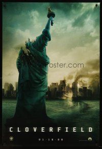 8z163 CLOVERFIELD teaser DS 1sh '08 wild image of destroyed New York & Lady Liberty decapitated!