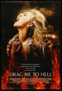 8z233 DRAG ME TO HELL advance DS 1sh '09 Sam Raimi horror, Lohman being dragged down into flames!