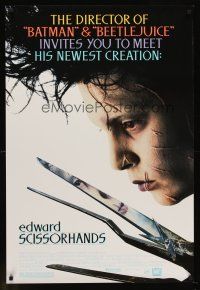 8z251 EDWARD SCISSORHANDS 1sh '90 Tim Burton classic, best close up of scarred Johnny Depp!