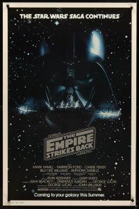8z258 EMPIRE STRIKES BACK advance 1sh '80 George Lucas classic, cool image of Darth Vader head!