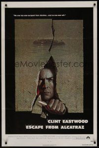 8z263 ESCAPE FROM ALCATRAZ 1sh '79 cool artwork of Clint Eastwood busting out by Lettick!