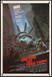 8z265 ESCAPE FROM NEW YORK 1sh '81 John Carpenter, art of decapitated Lady Liberty by Barry E. Jackson!