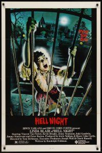 8z359 HELL NIGHT 1sh '81 artwork of Linda Blair trying to escape haunted house by Jarvis!