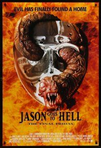 8z417 JASON GOES TO HELL DS 1sh '93 Friday the 13th, creepy worm w/teeth in mask image!