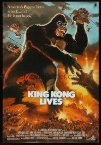 8z431 KING KONG LIVES 1sh '86 great artwork of huge unhappy ape attacked by army!