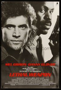 8z450 LETHAL WEAPON advance 1sh '87 great close image of cop partners Mel Gibson & Danny Glover!
