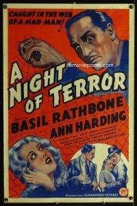 8z479 LOVE FROM A STRANGER 1sh R42 creepy art of Basil Rathbone, A Night of Terror!