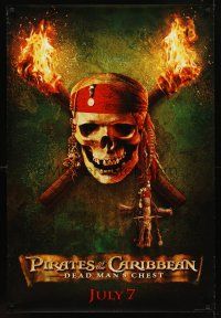 8z573 PIRATES OF THE CARIBBEAN: DEAD MAN'S CHEST teaser DS 1sh '06 great image of skull & torches!