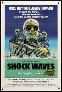 8z661 SHOCK WAVES 1sh '77 Peter Cushing, cool art of wacky ocean zombies terrorizing boat!