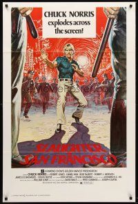 8z675 SLAUGHTER IN SAN FRANCISCO 1sh '74 Wei Lo, awesome artwork of surrounded Chuck Norris!