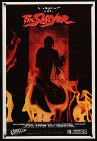 8z676 SLAYER 1sh '82 creepy silhouette in flaming doorway, this time your nightmare is real!