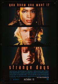 8z709 STRANGE DAYS cast style advance 1sh '95 Ralph Fiennes, Angela Bassett, Juliette Lewis!
