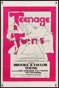8z721 TEENAGE TWINS 1sh '76 sexy twins Brooke & Taylor Young, x-rated!