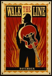 8z770 WALK THE LINE style A teaser 1sh '05 really cool artwork of Joaquin Phoenix as Johnny Cash!