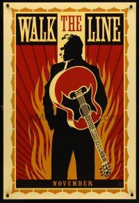 8z771 WALK THE LINE style A teaser DS 1sh '05 cool artwork of Joaquin Phoenix as Johnny Cash!