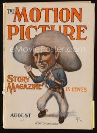 9a113 MOTION PICTURE magazine August 1913 wacky artwork of cowboy Augustus Carney, Dorothy Gish