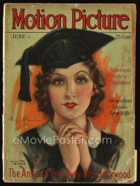 9a122 MOTION PICTURE magazine June 1929 art of Mary Duncan wearing cap & gown by Marland Stone!