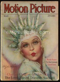 9a121 MOTION PICTURE magazine May 1929 art of Phyllis Haver in wild outfit by Marland Stone!
