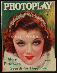 9a102 PHOTOPLAY magazine February 1935 artwork fo Myrna Loy wearing tiara by Earl Christy!