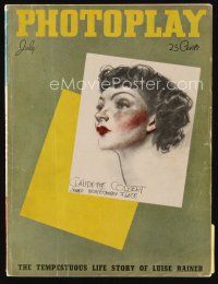 9a108 PHOTOPLAY magazine July 1936 cool art of Claudette Colbert by James Montgomery Flagg!