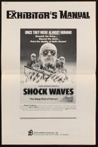 9a398 SHOCK WAVES pressbook '77 Peter Cushing, cool art of wacky ocean zombies terrorizing boat!