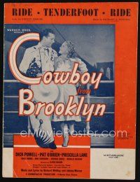 9a266 COWBOY FROM BROOKLYN sheet music '38 Dick Powell & Priscilla Lane. Ride Tenderfoot Ride!
