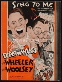 9a269 DIPLOMANIACS sheet music '33 wonderful cartoon art of Wheeler & Woolsey, Sing to Me!