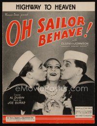 9a290 OH SAILOR BEHAVE sheet music '30 sailors Olsen & Johnson kissing girl, Highway to Heaven!