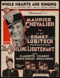 9a302 SMILING LIEUTENANT sheet music '31 young Maurice Chevalier, While Hearts Are Singing!