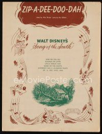 9a304 SONG OF THE SOUTH sheet music '46 Walt Disney, Br'er Rabbit & Br'er Bear, Zip-A-Dee-Doo-Dah!