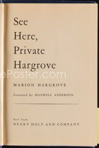 9a226 SEE HERE PRIVATE HARGROVE 9th printing hardcover book '44 written by Marion Hargrove!