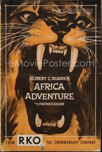 9a322 AFRICA ADVENTURE pressbook '54 cool artwork of wild jungle animals & natives!