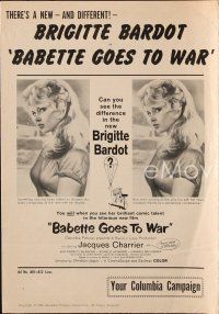 9a325 BABETTE GOES TO WAR pressbook '60 sexy soldier Brigitte Bardot, Babette s'en va-t-en guerre