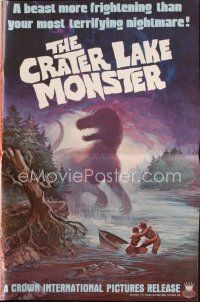 9a341 CRATER LAKE MONSTER pressbook '77 Wil art of dinosaur more frightening than your nightmares!