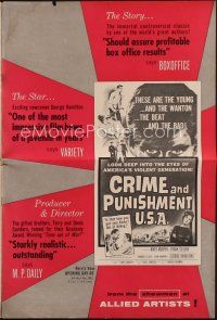 9a343 CRIME & PUNISHMENT U.S.A. pressbook '59 introducing George Hamilton, from the famed novel!