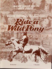 9a388 RIDE A WILD PONY pressbook '76 Disney, cool artwork of boy on white horse!
