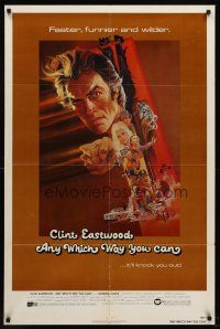 9c032 ANY WHICH WAY YOU CAN 1sh '80 cool artwork of Clint Eastwood & Clyde by Bob Peak!