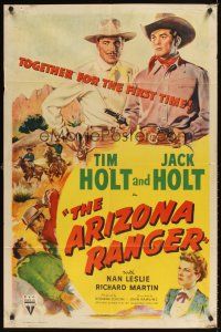 9c040 ARIZONA RANGER style A 1sh '48 Jack Holt King of Action Stars, & Tim Holt Trigger Ace of West!