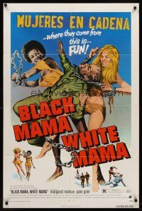 9c073 BLACK MAMA WHITE MAMA 1sh '72 classic wacky sexy art of two barely dressed chicks w/chains!