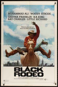 9c074 BLACK RODEO 1sh '72 Muhammad Ali, Woody Strode, black cowboy on horse in city image!