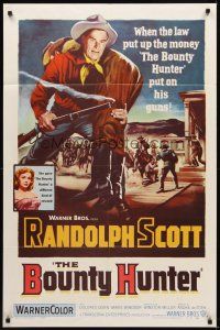 9c090 BOUNTY HUNTER 1sh '54 when the law put up the money Randolph Scott put on his guns!