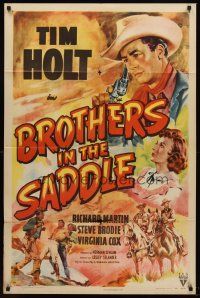 9c097 BROTHERS IN THE SADDLE style A 1sh '48 Tim Holt, Virginia Cox, cool western artwork!
