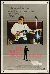 9c100 BUDDY HOLLY STORY 1sh '78 great image of Gary Busey performing on stage with guitar!