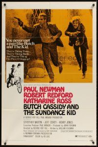9c103 BUTCH CASSIDY & THE SUNDANCE KID style B 1sh '69 Paul Newman, Robert Redford, Katharine Ross