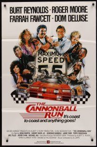9c108 CANNONBALL RUN int'l 1sh '81 Burt Reynolds, Farrah Fawcett, Drew Struzan car racing art!